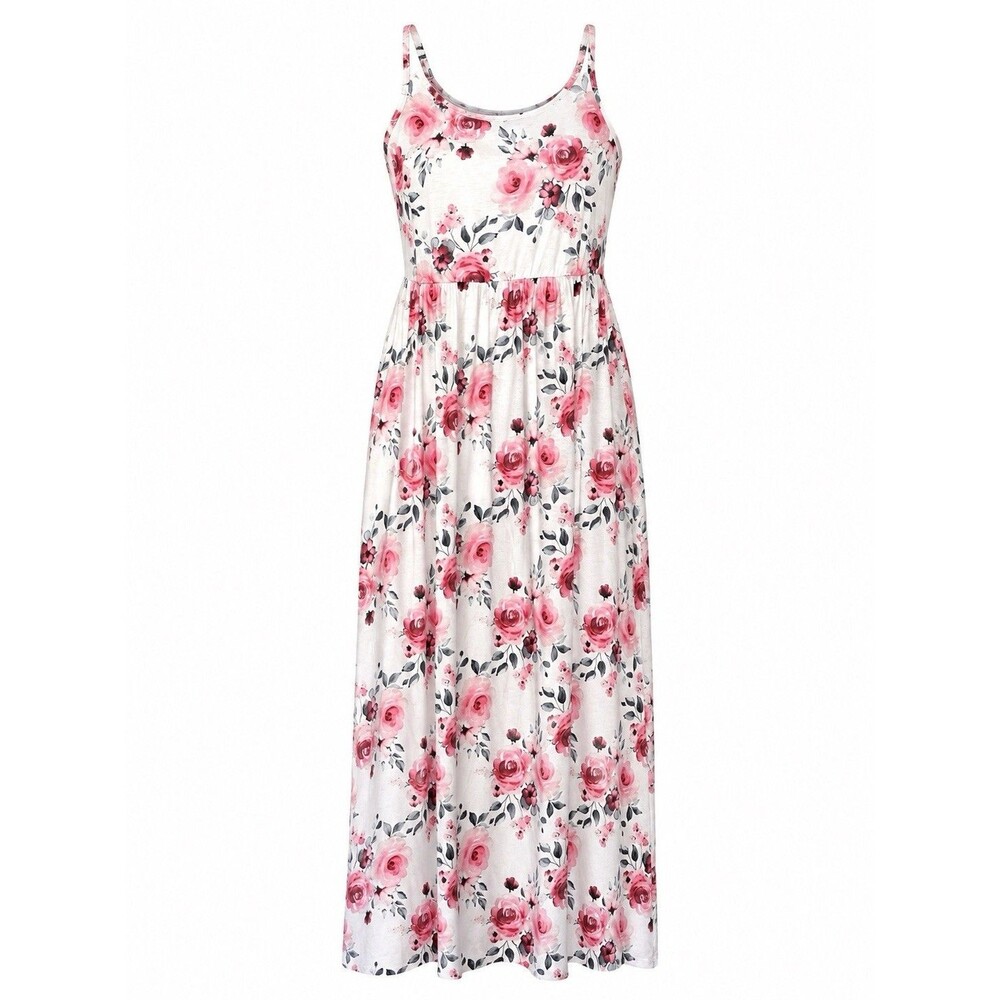 PatPat Women 2XL Floral Maxi Dress Pink Rose Spaghetti Strap Cottagecore Boho